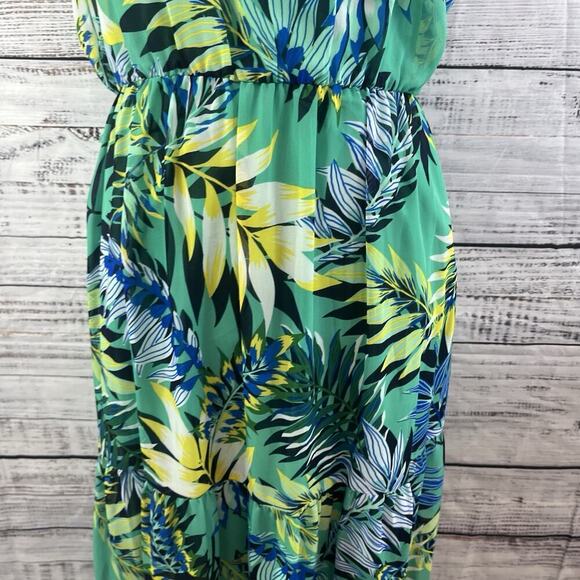 Nine West Dress size 8 Long Maxi Green Yellow Floral Tropical Wedding Hawaiian - Picture 8 of 16